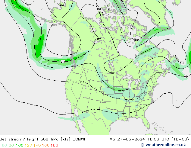 Jet stream/Height 300 hPa ECMWF Po 27.05.2024 18 UTC