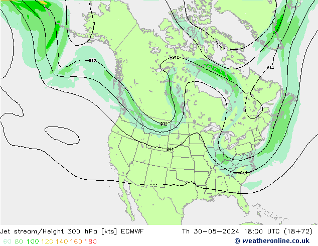 Jet stream/Height 300 hPa ECMWF Th 30.05.2024 18 UTC