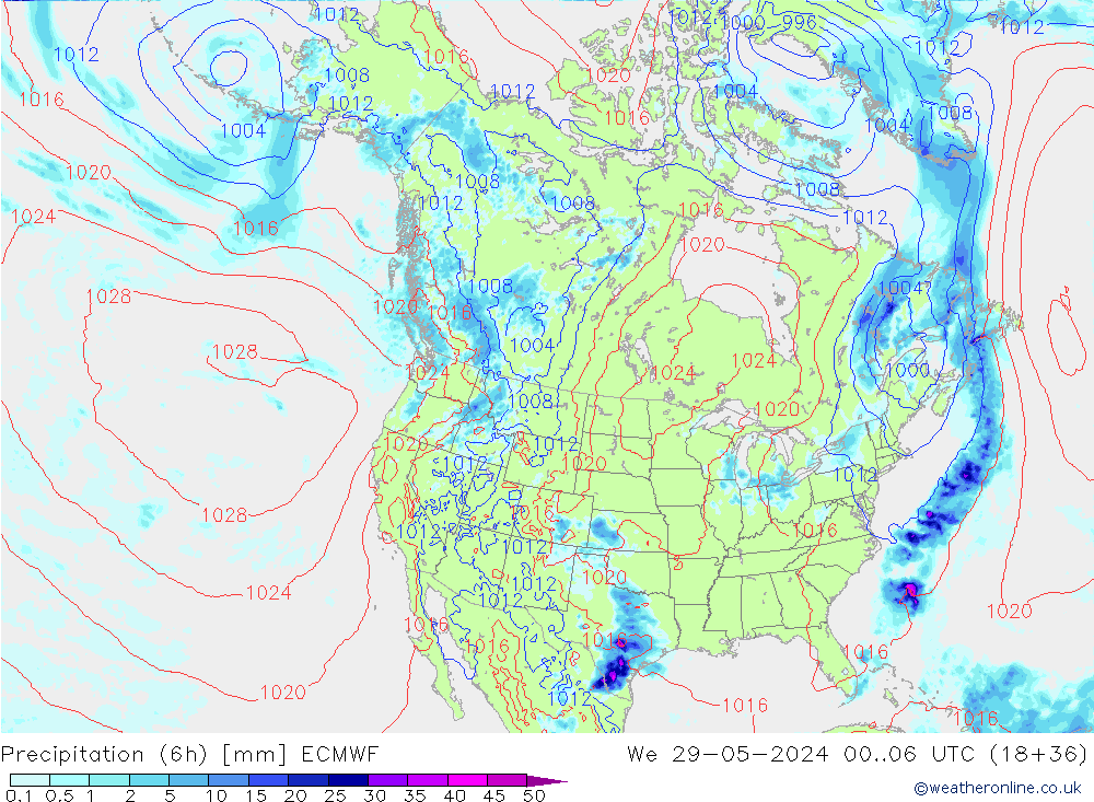 Z500/Rain (+SLP)/Z850 ECMWF mer 29.05.2024 06 UTC