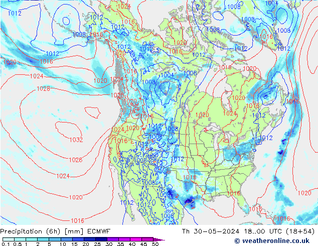 осадки (6h) ECMWF чт 30.05.2024 00 UTC