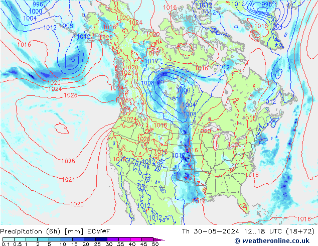 Z500/Rain (+SLP)/Z850 ECMWF jeu 30.05.2024 18 UTC