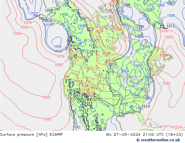 pressão do solo ECMWF Seg 27.05.2024 21 UTC