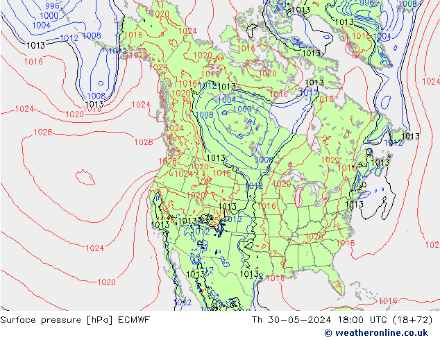 Surface pressure ECMWF Th 30.05.2024 18 UTC