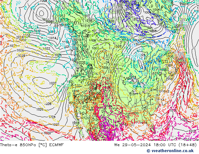 Theta-e 850hPa ECMWF Mi 29.05.2024 18 UTC