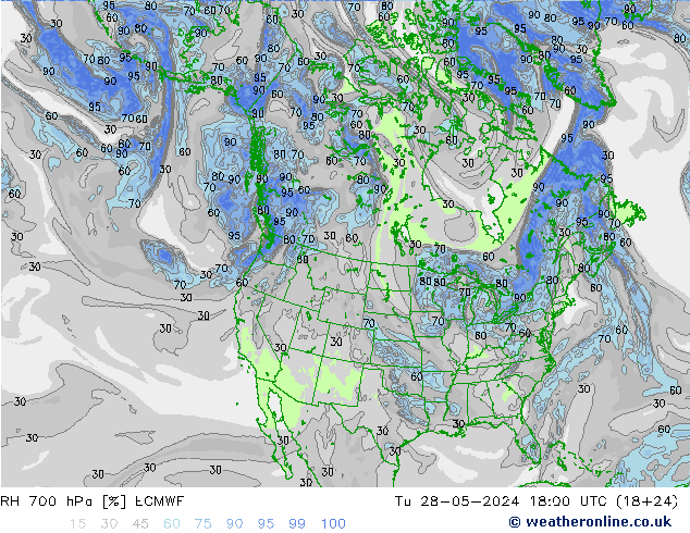 RH 700 hPa ECMWF Tu 28.05.2024 18 UTC