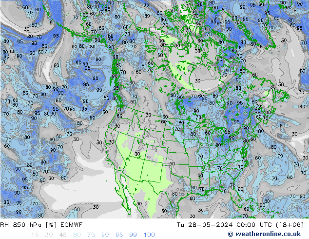 Humedad rel. 850hPa ECMWF mar 28.05.2024 00 UTC