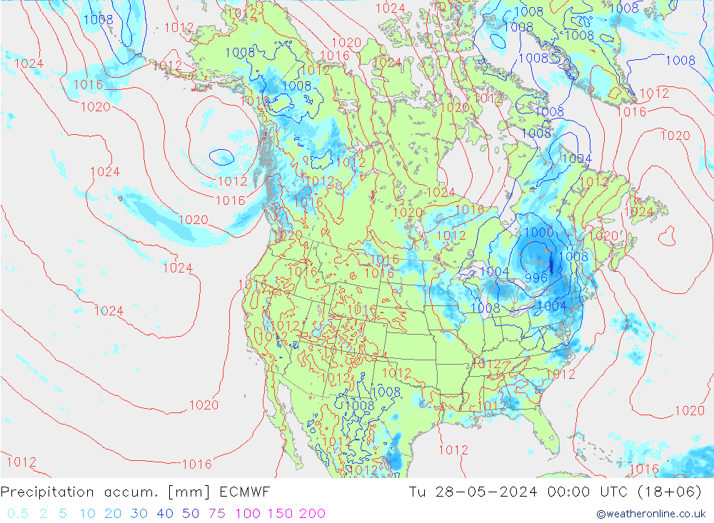 Precipitation accum. ECMWF 星期二 28.05.2024 00 UTC