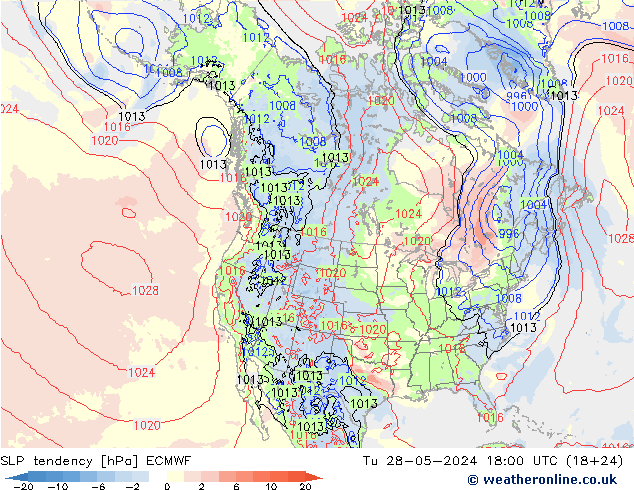 Tendenza di Pressione ECMWF mar 28.05.2024 18 UTC