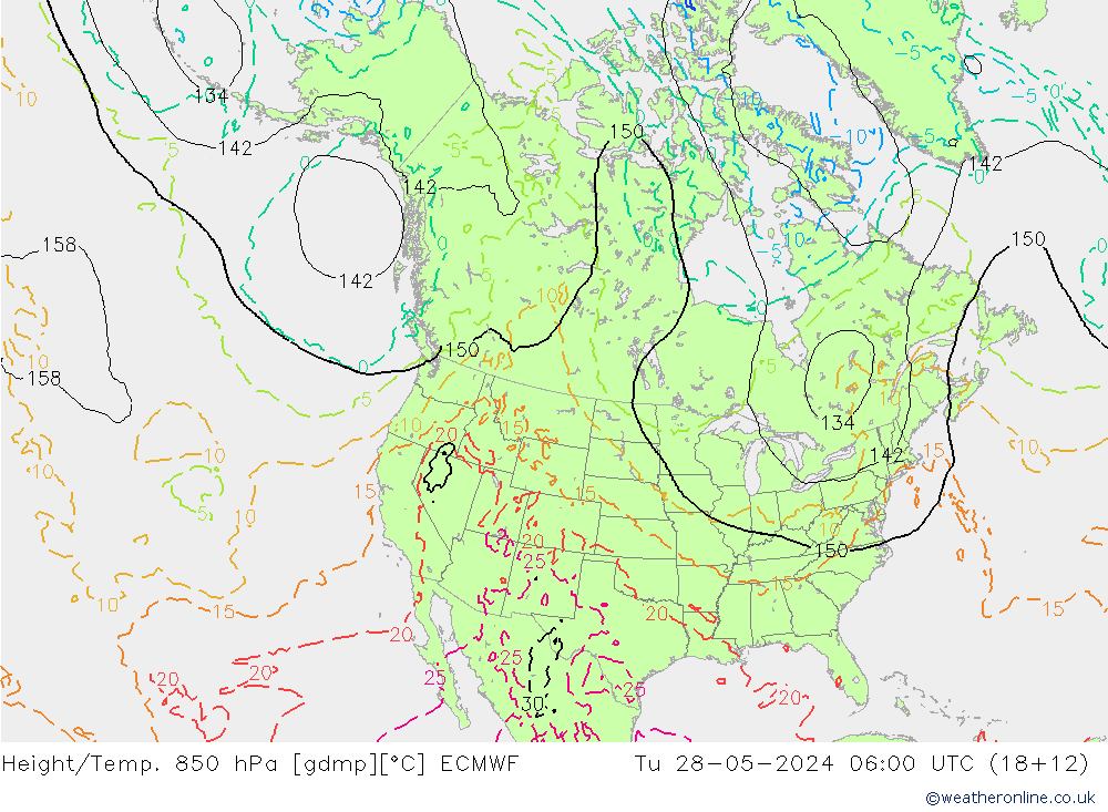 Z500/Yağmur (+YB)/Z850 ECMWF Sa 28.05.2024 06 UTC