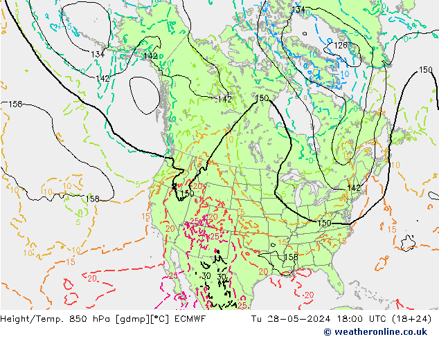 Height/Temp. 850 hPa ECMWF Di 28.05.2024 18 UTC