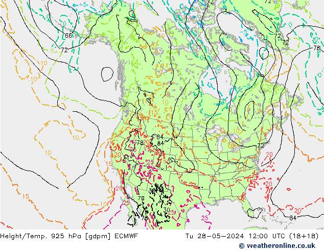 Height/Temp. 925 hPa ECMWF Tu 28.05.2024 12 UTC