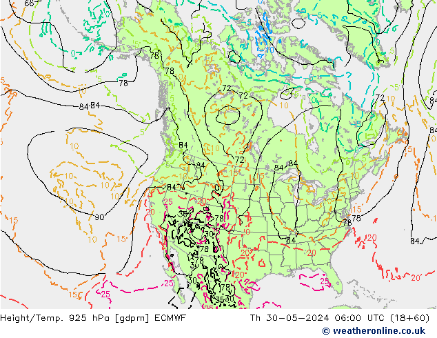 Height/Temp. 925 гПа ECMWF чт 30.05.2024 06 UTC