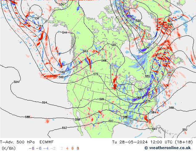 T-Adv. 500 hPa ECMWF Sa 28.05.2024 12 UTC