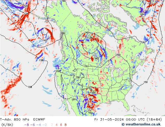 T-Adv. 850 hPa ECMWF Fr 31.05.2024 06 UTC