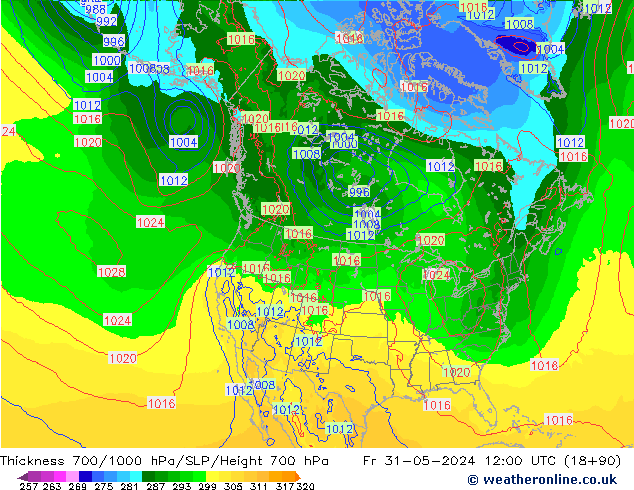 Thck 700-1000 hPa ECMWF Fr 31.05.2024 12 UTC