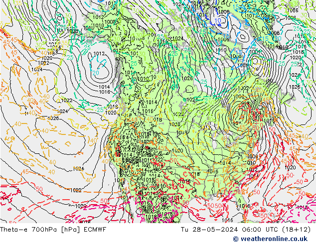 Theta-e 700гПа ECMWF вт 28.05.2024 06 UTC