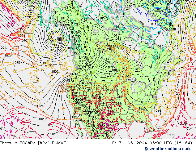 Theta-e 700hPa ECMWF Fr 31.05.2024 06 UTC