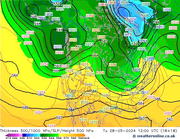 Thck 500-1000hPa ECMWF Tu 28.05.2024 12 UTC