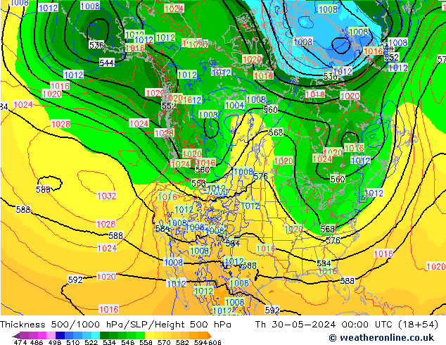 Thck 500-1000гПа ECMWF чт 30.05.2024 00 UTC