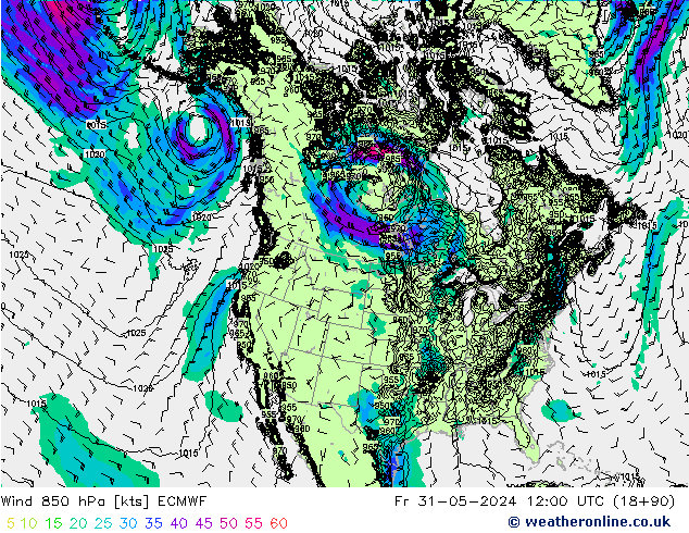 Vent 850 hPa ECMWF ven 31.05.2024 12 UTC