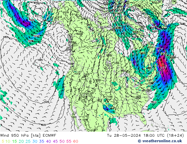 wiatr 950 hPa ECMWF wto. 28.05.2024 18 UTC