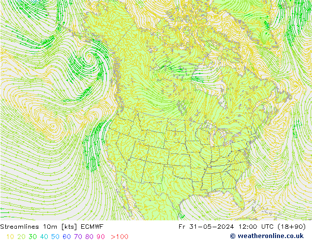 Línea de corriente 10m ECMWF vie 31.05.2024 12 UTC