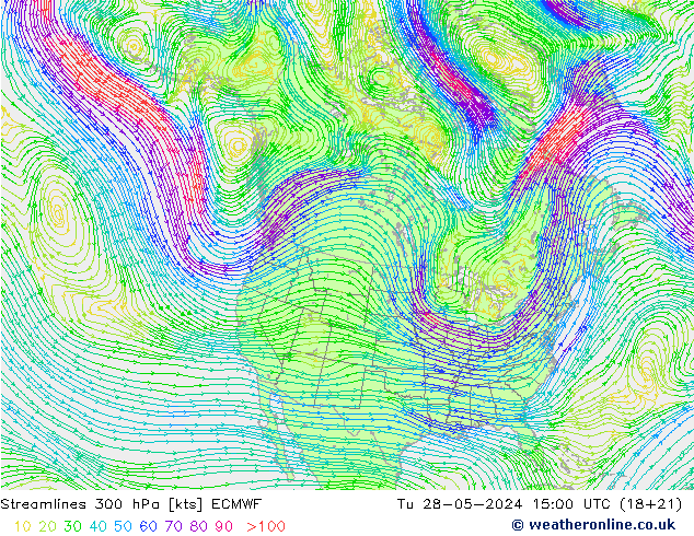 ветер 300 гПа ECMWF вт 28.05.2024 15 UTC