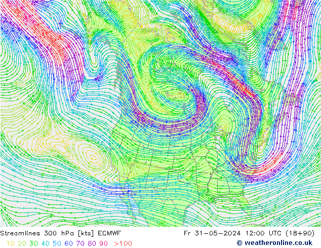 Streamlines 300 hPa ECMWF Fr 31.05.2024 12 UTC