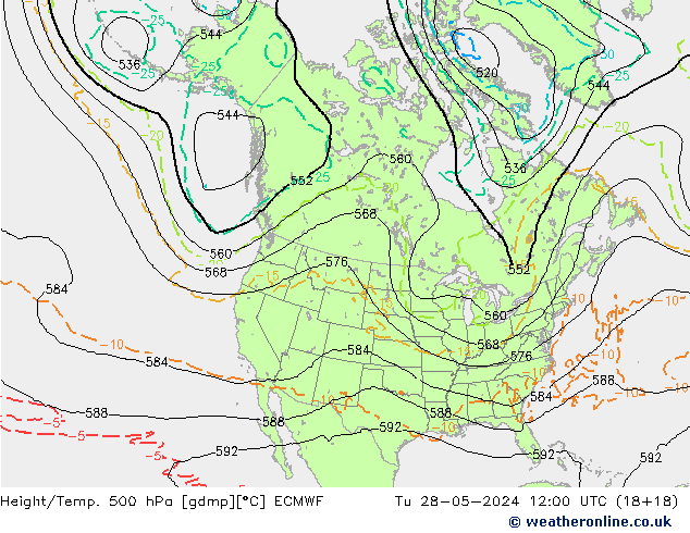 Z500/Yağmur (+YB)/Z850 ECMWF Sa 28.05.2024 12 UTC