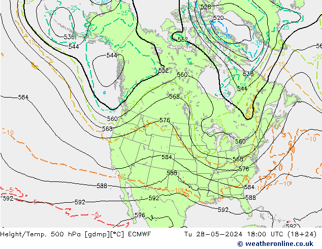 Height/Temp. 500 hPa ECMWF Tu 28.05.2024 18 UTC