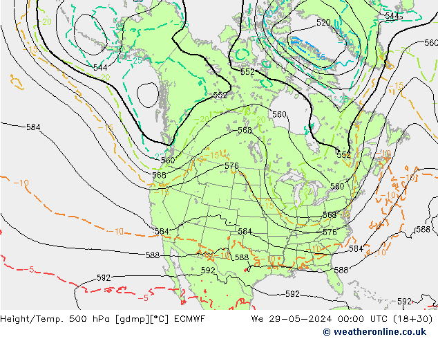 Z500/Rain (+SLP)/Z850 ECMWF Qua 29.05.2024 00 UTC