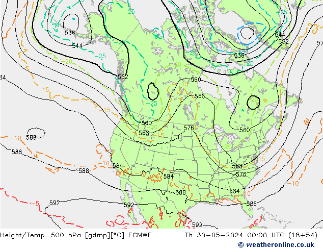 Z500/Rain (+SLP)/Z850 ECMWF чт 30.05.2024 00 UTC