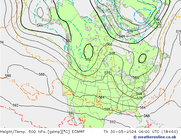 Height/Temp. 500 hPa ECMWF Čt 30.05.2024 06 UTC