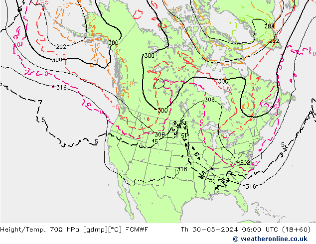 Height/Temp. 700 гПа ECMWF чт 30.05.2024 06 UTC