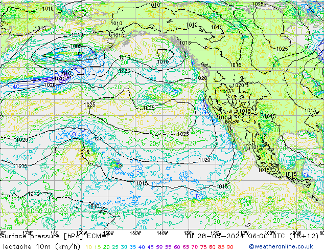 Isotachs (kph) ECMWF вт 28.05.2024 06 UTC