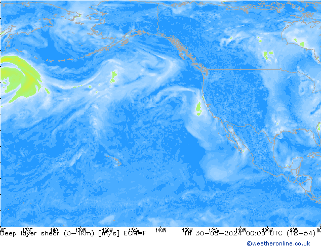 Deep layer shear (0-1km) ECMWF Th 30.05.2024 00 UTC