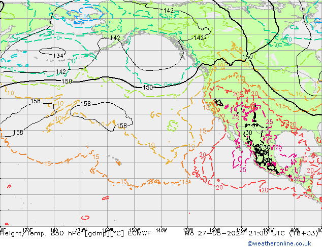 Hoogte/Temp. 850 hPa ECMWF ma 27.05.2024 21 UTC