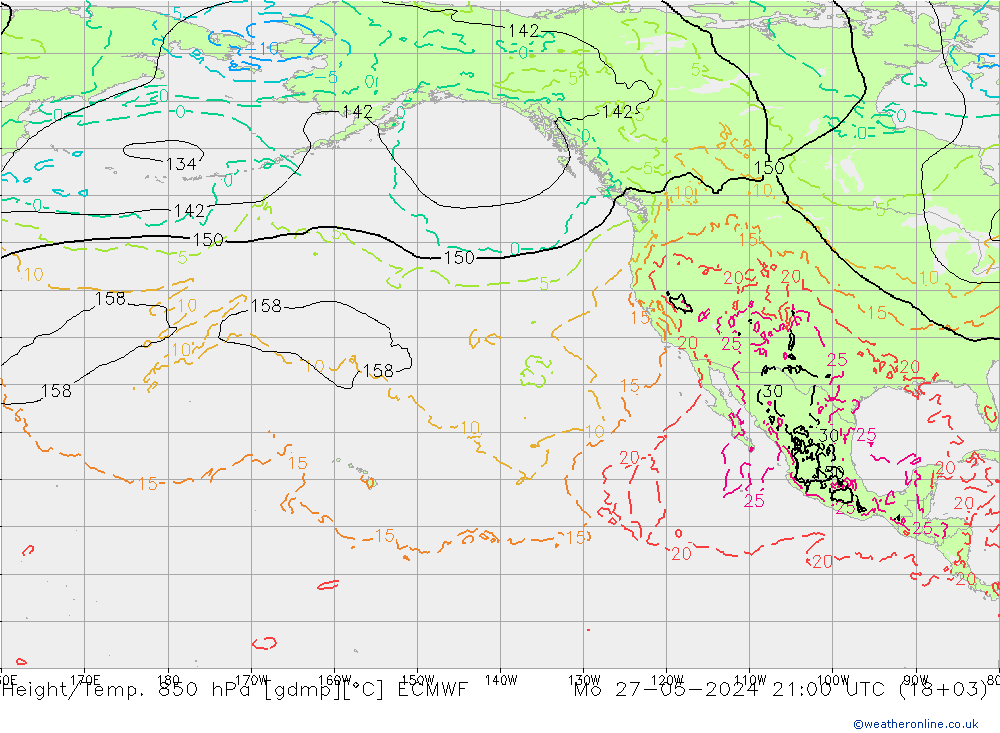 Hoogte/Temp. 850 hPa ECMWF ma 27.05.2024 21 UTC