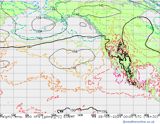 Z500/Rain (+SLP)/Z850 ECMWF Qua 29.05.2024 00 UTC