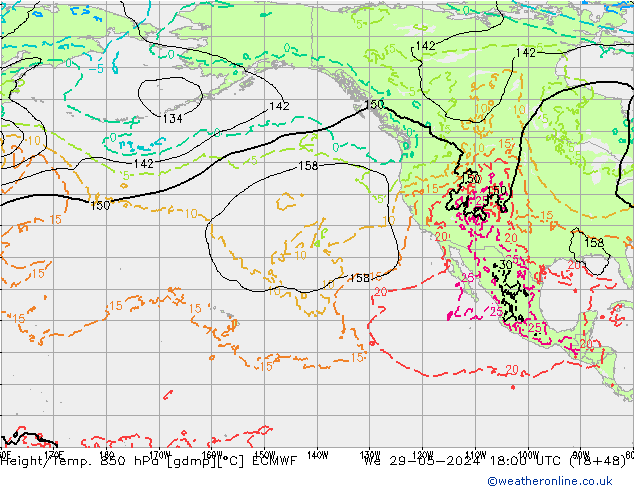 Z500/Rain (+SLP)/Z850 ECMWF Qua 29.05.2024 18 UTC