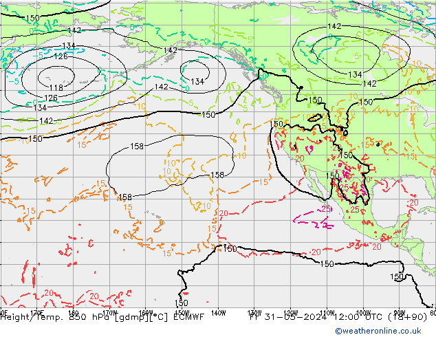 Hoogte/Temp. 850 hPa ECMWF vr 31.05.2024 12 UTC