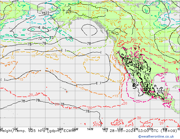 Geop./Temp. 925 hPa ECMWF mar 28.05.2024 03 UTC