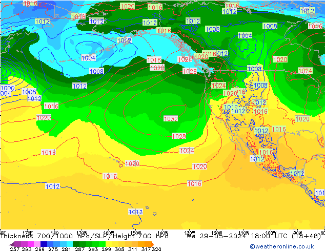 Dikte700-1000 hPa ECMWF wo 29.05.2024 18 UTC