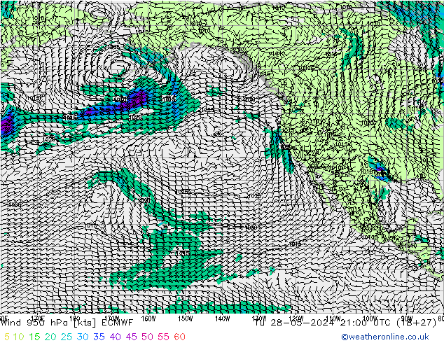 Vento 950 hPa ECMWF mar 28.05.2024 21 UTC