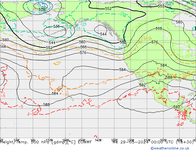 Z500/Rain (+SLP)/Z850 ECMWF Qua 29.05.2024 00 UTC