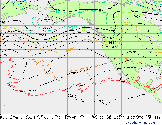 Z500/Rain (+SLP)/Z850 ECMWF Qua 29.05.2024 18 UTC