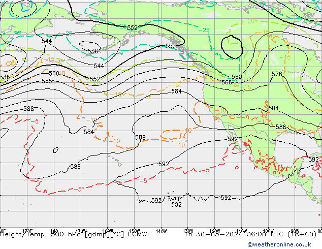 Z500/Rain (+SLP)/Z850 ECMWF czw. 30.05.2024 06 UTC