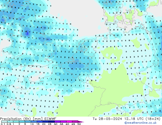 Précipitation (6h) ECMWF mar 28.05.2024 18 UTC