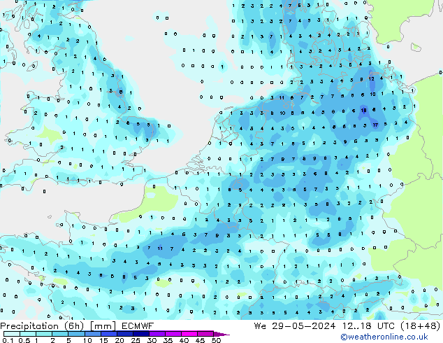 Z500/Yağmur (+YB)/Z850 ECMWF Çar 29.05.2024 18 UTC