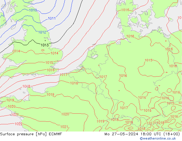 Atmosférický tlak ECMWF Po 27.05.2024 18 UTC